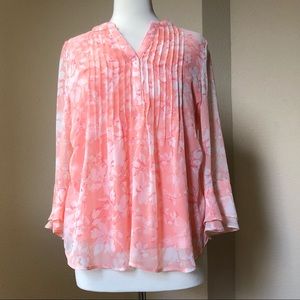 Charter Club Pintuck Chiffon Blouse Coral Sz LP